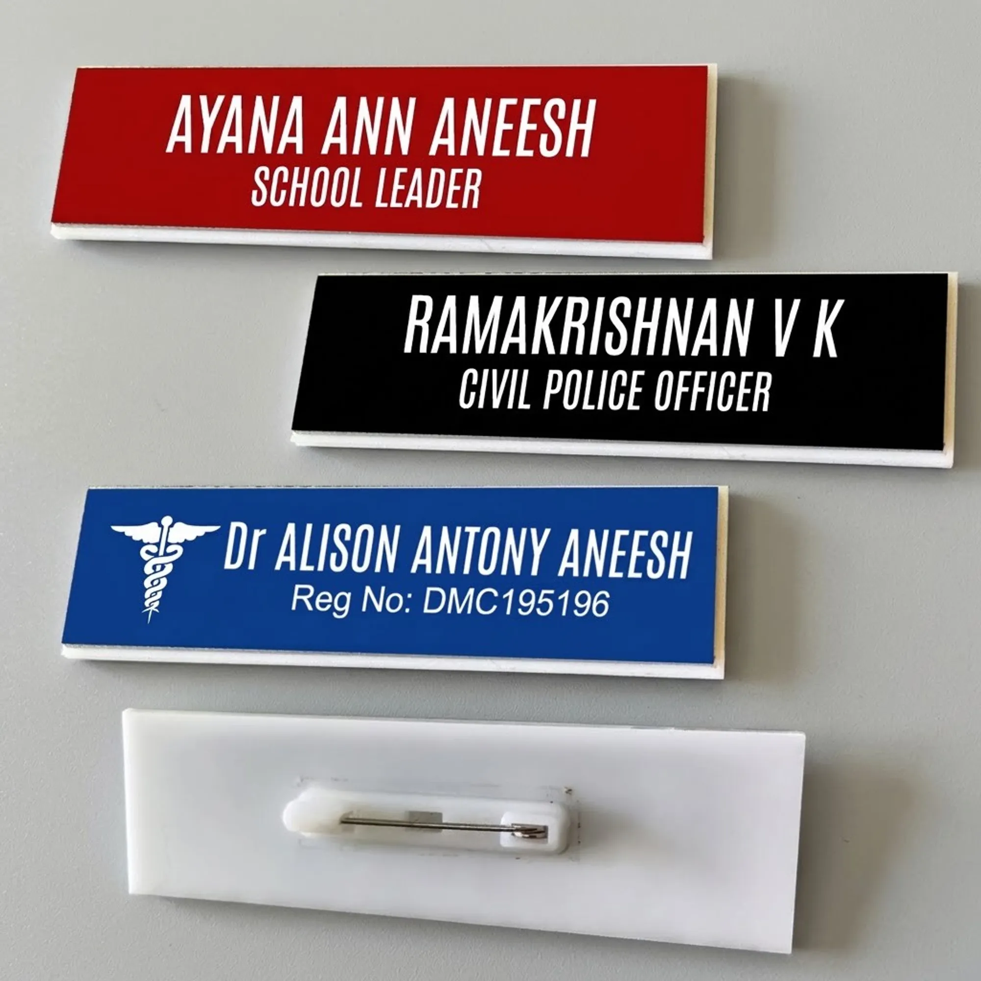 Standard Acrylic Pocket Nameplate - Pin Backing Laser Engraved Badge
