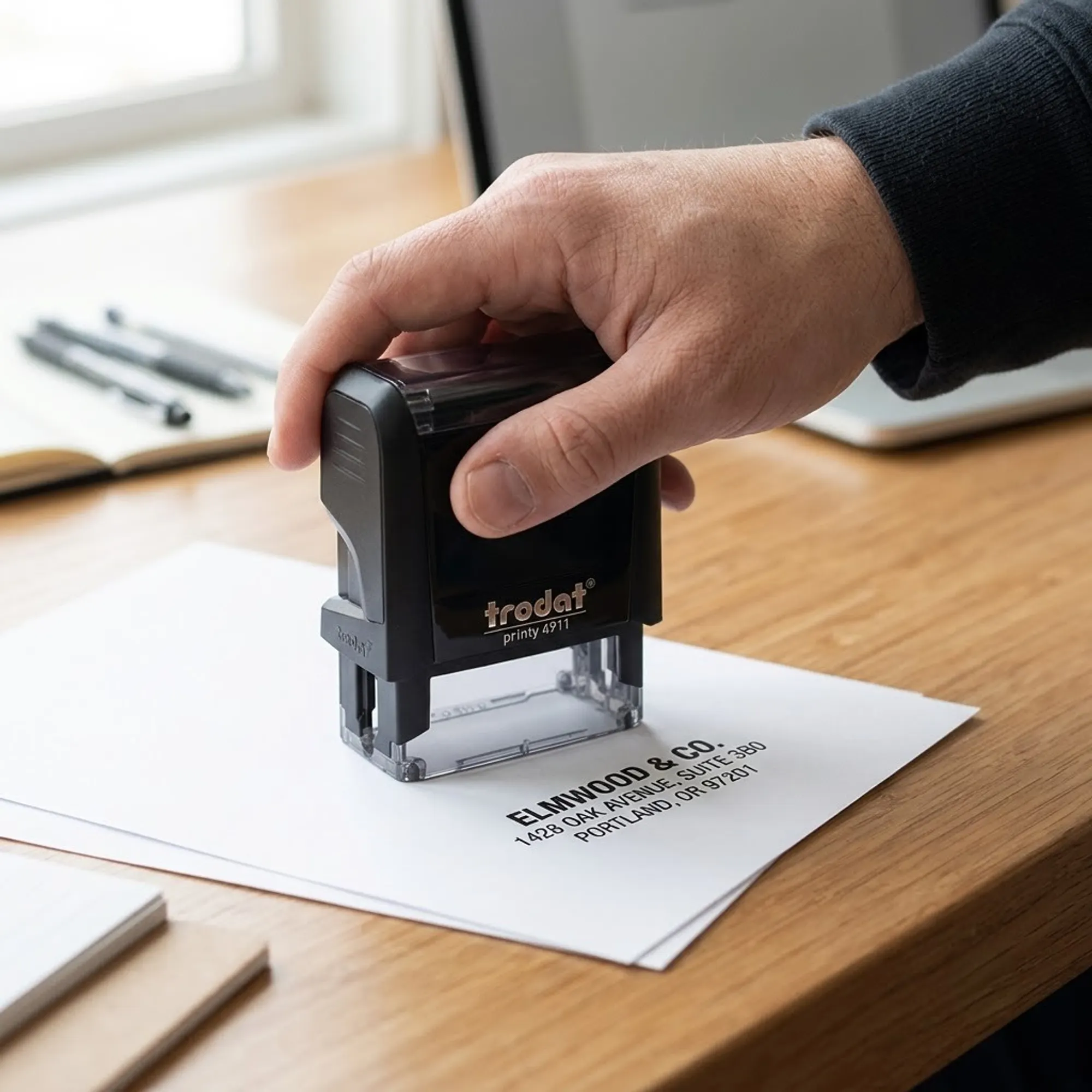 Rectangle Self-Inking Return Address Stamp - Multi-Line Company & Courier Stamp