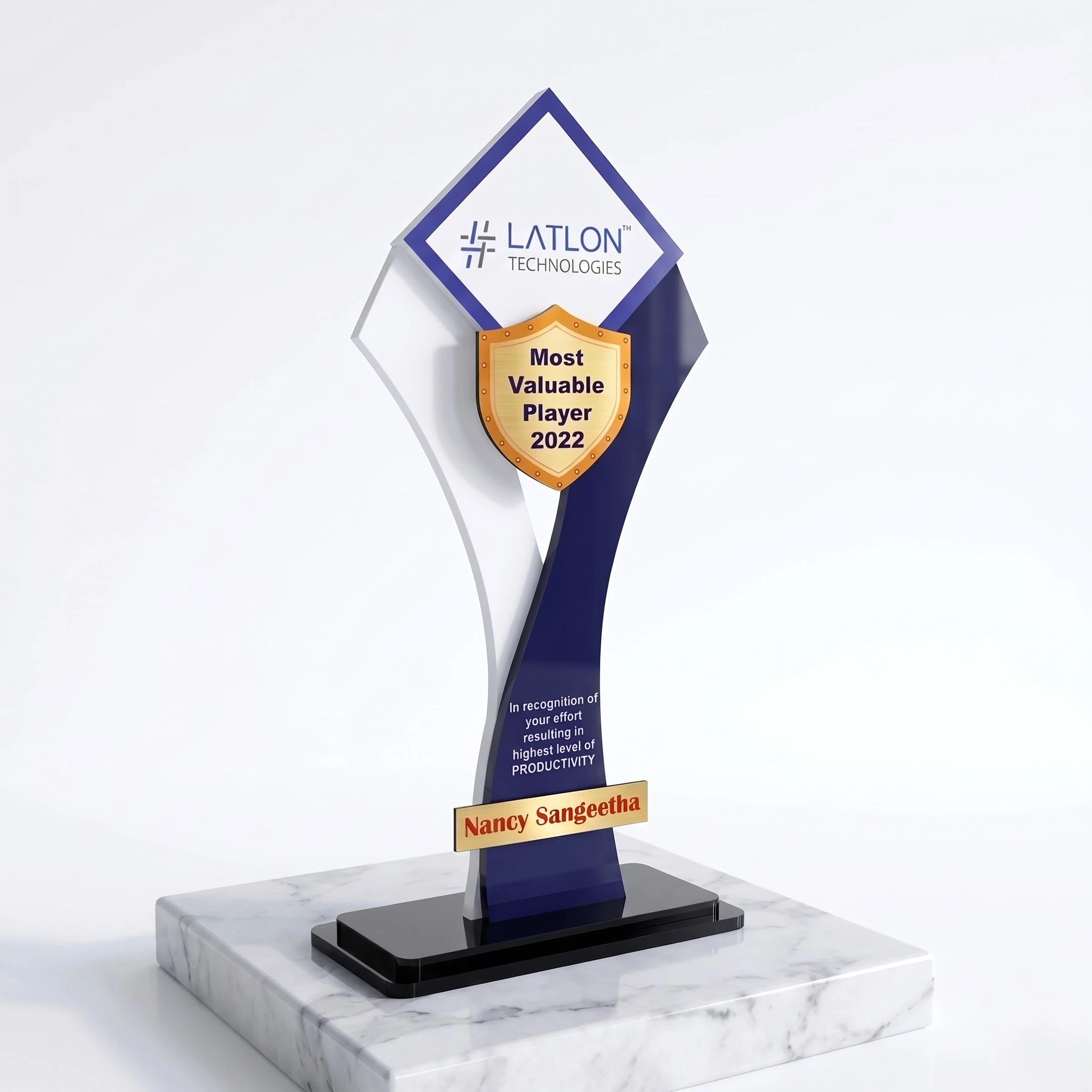 Acrylic Memento Trophy - Modern Executive Conference Award Trophy