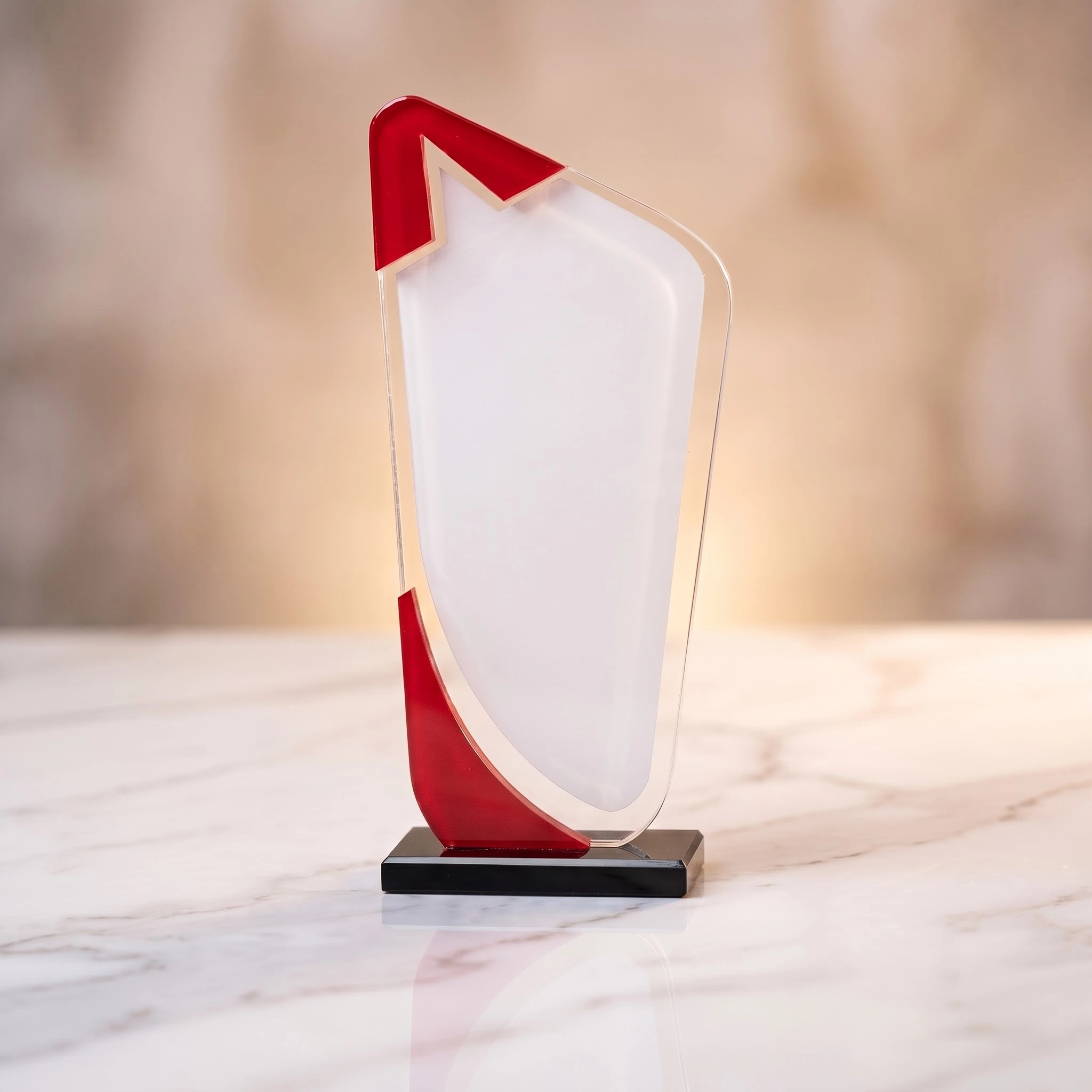 Corporate Acrylic Trophy - Red Accent Crystal Appreciation Award Plaque
